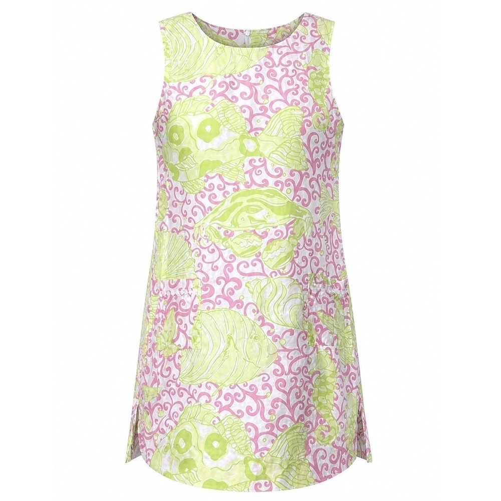 Lilly Pulitzer Women 12 Crab Cakes Shift Dress Preppy Bright Luxury Garden Party